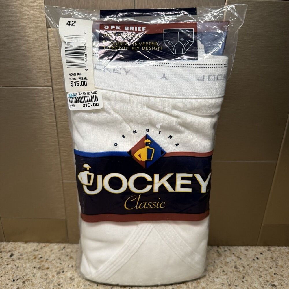 Vintage 1997 Jockey Classic Briefs 3 Pack White Size 42 XL Inverted Y-Front NIP